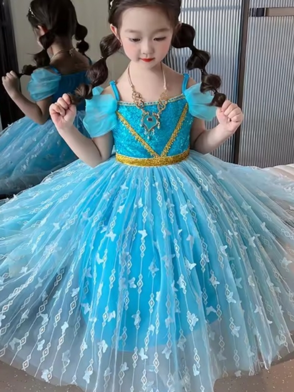 Blue Sparkle Tulle Princess Costume Dress for Kids